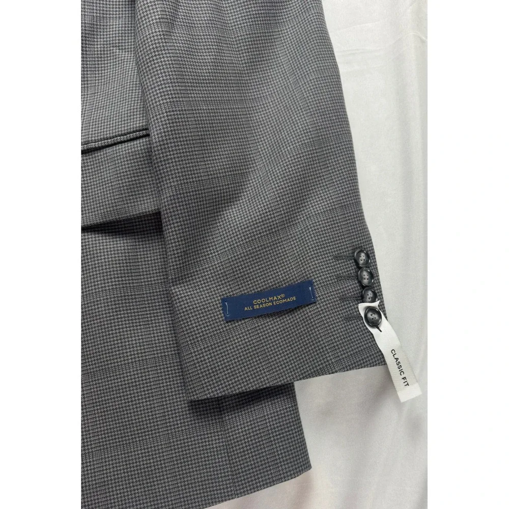 Stafford CoolMax EcoMade Suit Jacket 42R Gray Houndstooth Wool Blend Classic Fit